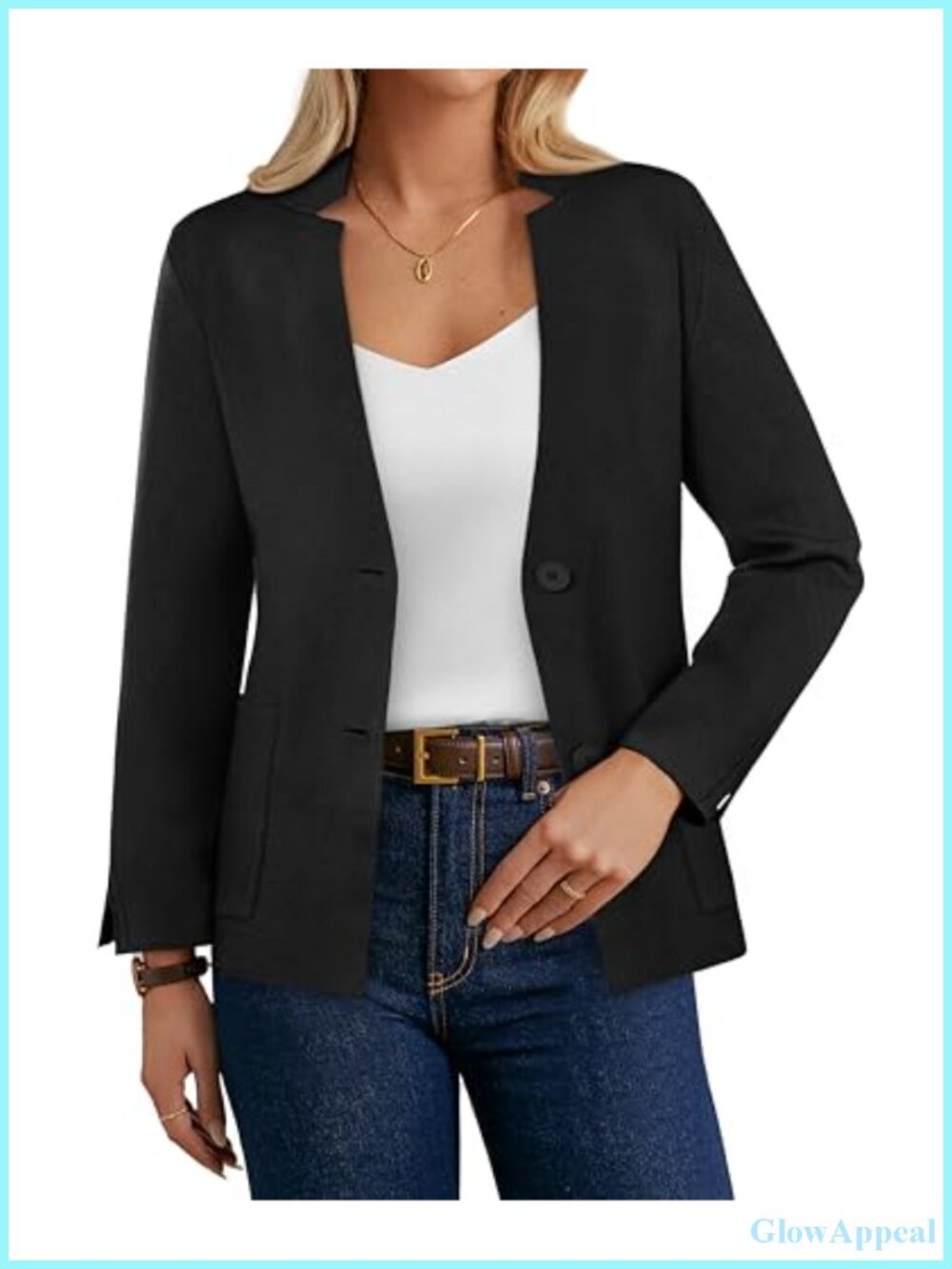 Sweater Blazer Knit Cardigan Notch Collar Button Business Casual
